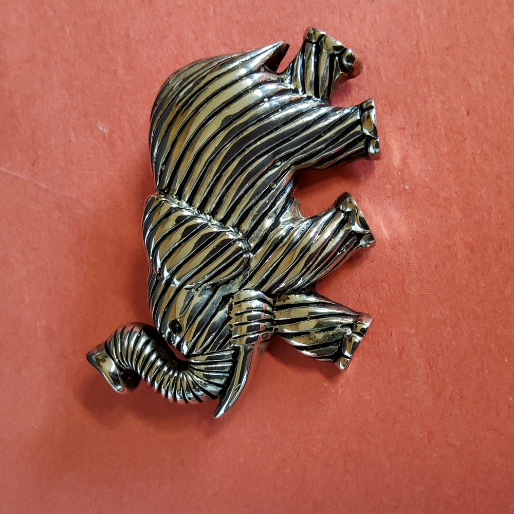 Silver Elephant Trunk Up Brooch.